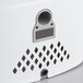 A close-up of a white and grey Lavex stainless steel automatic hand dryer.