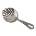 A silver metal Barfly vintage scalloped julep strainer with holes.