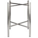 A Bon Chef stainless steel foldable bar height table base with a metal frame and cross.