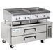 Cooking Performance Group 24GTCLBNL 24 inch Gas Griddle and Gas Lava Briquette Charbroiler with 52 inch, 2 Drawer Refrigerated Chef Base - 140,000 BTU