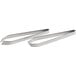 Two stainless steel Dexter-Russell Basics tongs on a white background.