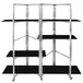 A black and silver Eastern Tabletop stainless steel rolling buffet with wood shelves.