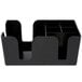 A black plastic bar caddy organizer with four compartments.