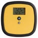 A yellow and black digital thermometer with a screen and buttons.