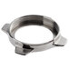 A stainless steel Backyard Pro retaining ring with a hole in it.