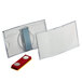 A clear plastic rectangular case with a white cover and magnet clip.