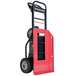 A red and black Magliner motorized hand truck with foam filled wheels.