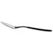 A Reserve by Libbey stainless steel butter spreader with a black handle.