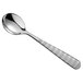 A Reserve by Libbey stainless steel bouillon spoon with a long handle.