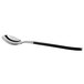 A Reserve by Libbey stainless steel round bowl soup spoon with a black handle and silver bowl.