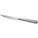 A Reserve by Libbey stainless steel steak knife with a silver handle and black blade.