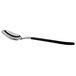 A Reserve by Libbey dessert spoon with a black handle and a silver bowl.