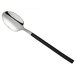 A Reserve by Libbey stainless steel dessert spoon with a black handle.