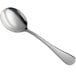 An Acopa Vernon stainless steel bouillon spoon with a silver handle.