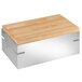 An Eastern Tabletop stainless steel butcher block with a removable wooden top.