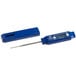 A blue Comark digital pocket probe thermometer with a black tip.