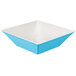 A blue and white square GET Seabreeze melamine bowl with lid.