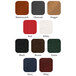 A black square color chart with a group of different colors of brown leather.