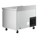 An Avantco stainless steel worktop refrigerator with wheels.