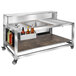 An Eastern Tabletop stainless steel bar cart with bottles on it.