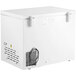 A white Galaxy commercial chest freezer with a white lid and a power cord.