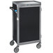 A black and silver Lakeside stainless steel meal delivery cart on wheels.