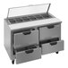 A Beverage-Air stainless steel sandwich prep table with clear drawers.
