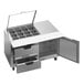 A stainless steel Beverage-Air sandwich prep table with clear lids on two compartments.