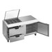 A Beverage-Air stainless steel sandwich prep table with two open drawers.