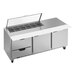 A Beverage-Air stainless steel refrigerated sandwich prep table with two drawers and a clear lid.
