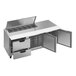 A stainless steel Beverage-Air sandwich prep table with 2 drawers on a counter.