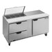 A stainless steel Beverage-Air refrigerated sandwich prep table with two drawers and clear lids.