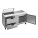 A stainless steel Beverage-Air sandwich prep table with clear lids on the counter.