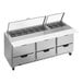 A Beverage-Air stainless steel refrigerated sandwich prep table with drawers.
