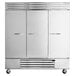 A white Beverage-Air reach-in freezer with three doors and silver handles.