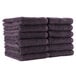 A stack of Monarch Brands eggplant purple hand towels.