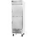 A Beverage-Air stainless steel 2-section reach-in refrigerator with half doors.