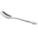 A close-up of a Choice Bethany stainless steel teaspoon with a silver handle.