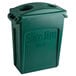 A green Rubbermaid Slim Jim rectangular plastic trash can with a lid.
