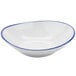 A white GET Settlement bistro bowl with a blue rim.