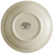 A Libbey narrow rim stoneware saucer in white with brown bands and a logo with black text.