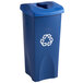 A blue Rubbermaid recycling bin with a mixed recycle slot lid.