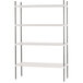 A white metal Advance Tabco shelving unit with four shelves.