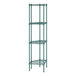 A green wireframe Regency corner shelf unit with four shelves.