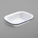 An American Metalcraft white enameled bowl with blue trim.