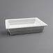 A Hall China bright white rectangular food pan with a lid.