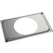 A silver rectangular Vollrath stainless steel adapter plate with a circular white hole.