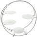 An American Metalcraft silver metal circular stand with four frosted glass plates on it.