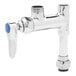 A chrome plated T&S add-on faucet with a blue handle.