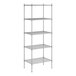 A chrome wire shelving unit with five shelves.